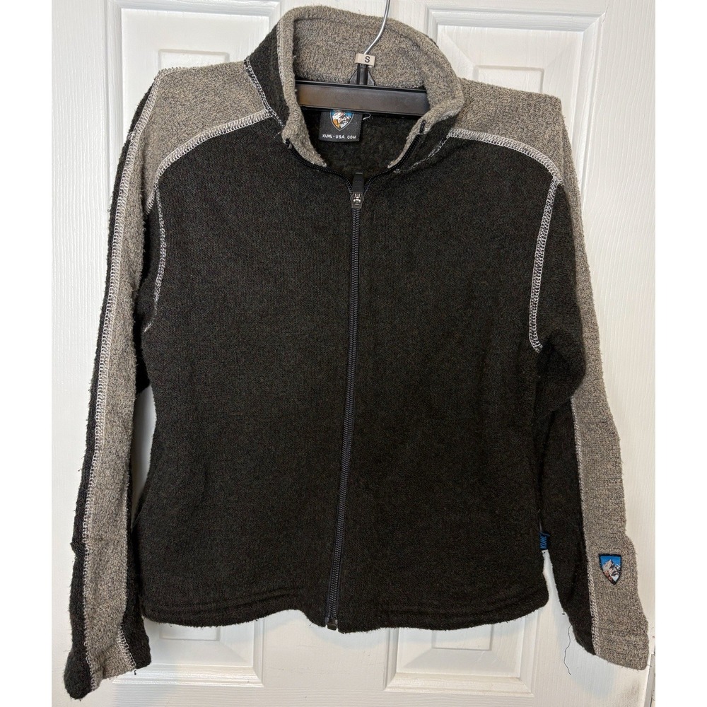 Kuhl Revel Full Zip Fleece Sweater Kids Size Small Black Gray Alfpaca